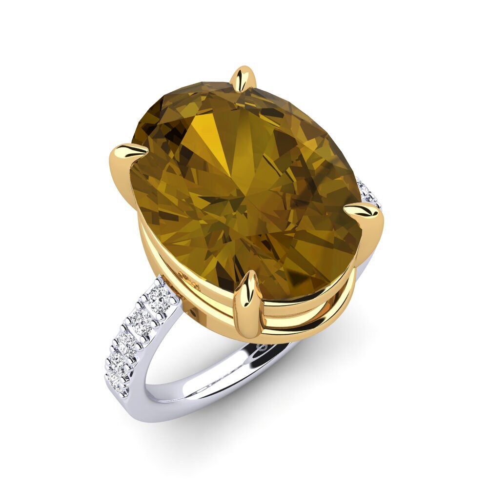 Or Blanc & Jaune 9k Zircon Brun Bague Gillian