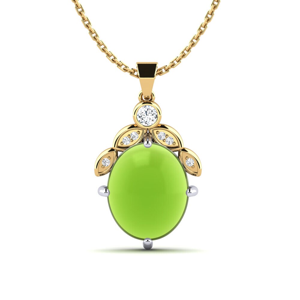 18k Oro Amarillo & Blanco Peridoto Cabujón Colgante de Mujer Girisha