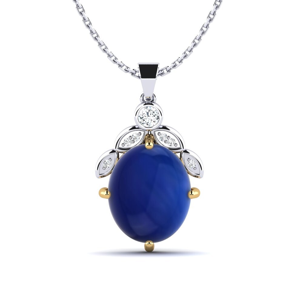 14ct White & Yellow Gold Cabochon Sapphire Women's Pendant Girisha
