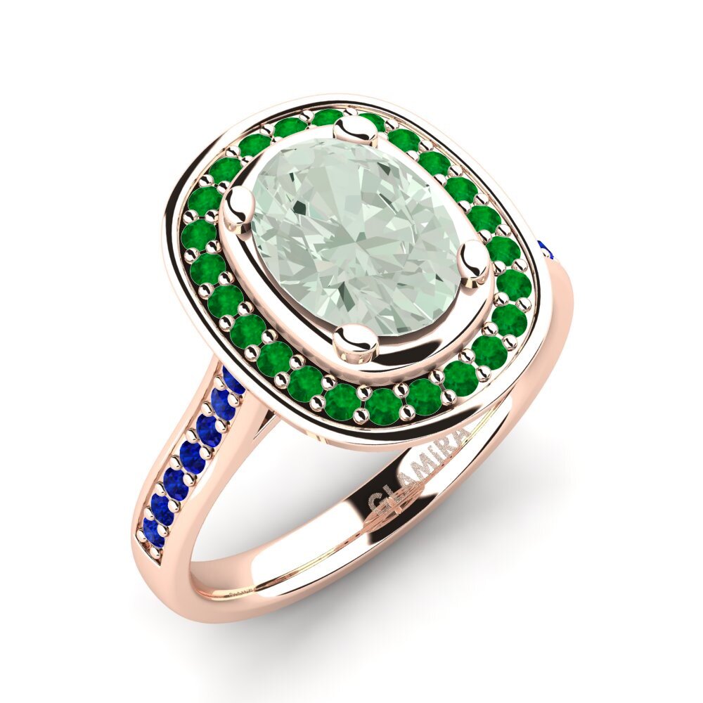 18k Oro Rosa Amatista verde Anillo de compromiso Girona