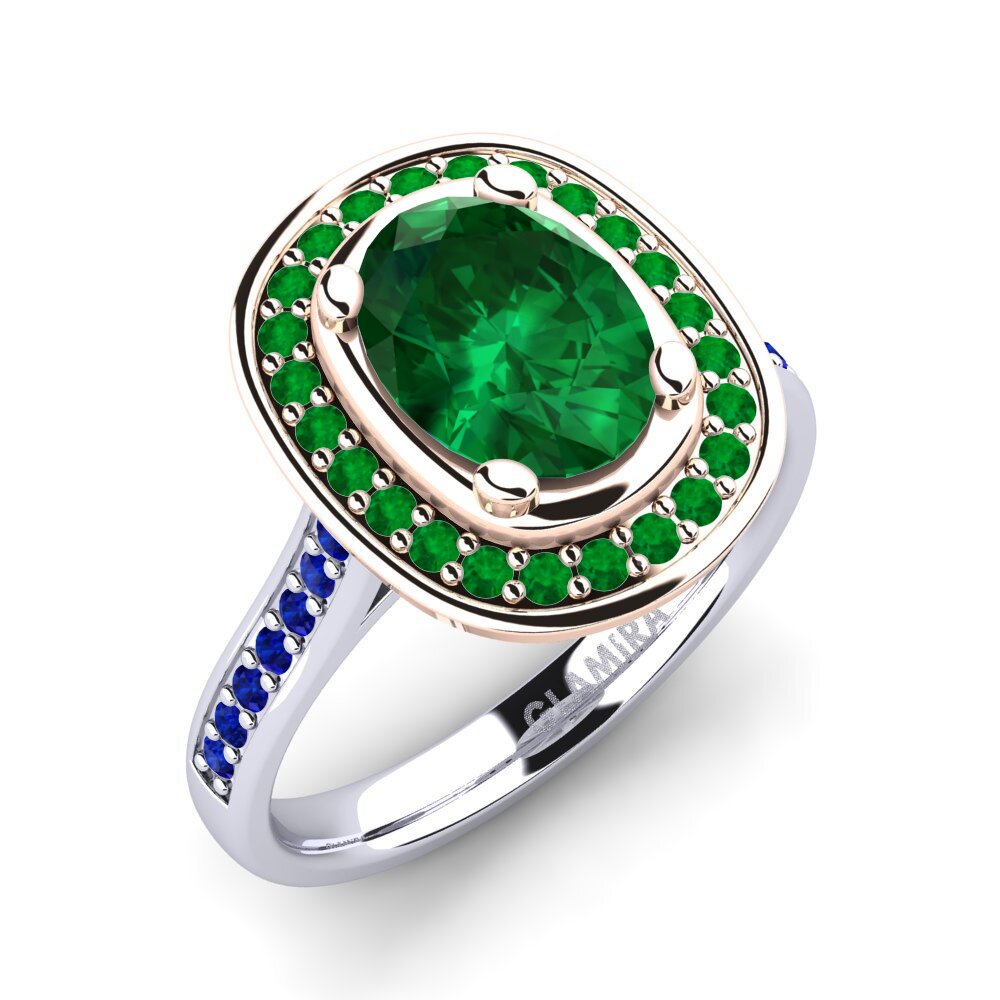14K Wit & Rood Goud Smaragd (Gemaakt in het laboratorium) Verlovingsring Girona