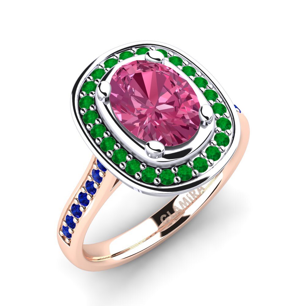 14K Rood & Wit Goud Roze Toermalijn Verlovingsring Girona