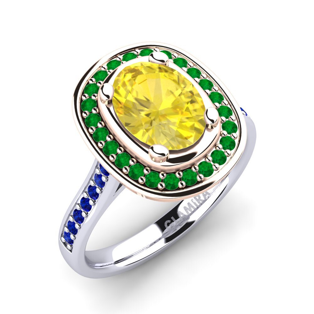 14K Wit & Rood Goud Gele Saffier Verlovingsring Girona