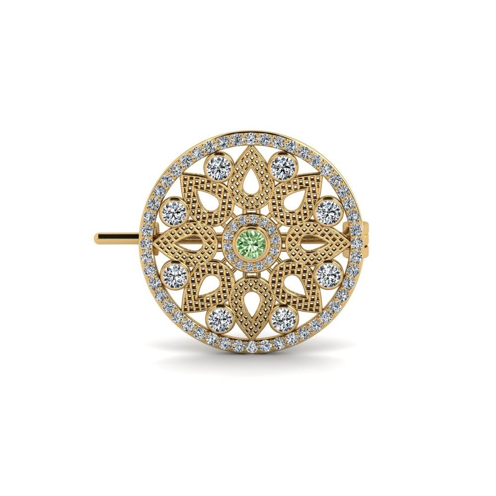 Gelbgold 375 Grüner Diamant Brosche Gislin