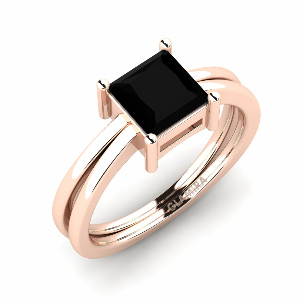 9k Rose Gold Black Onyx Engagement Ring Gislind