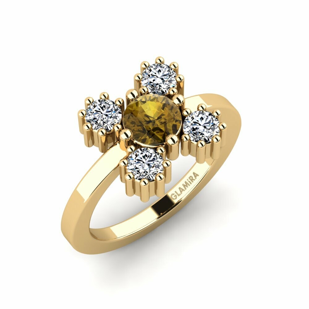 Or Jaune 18k Zircon Brun Bague Gitarax