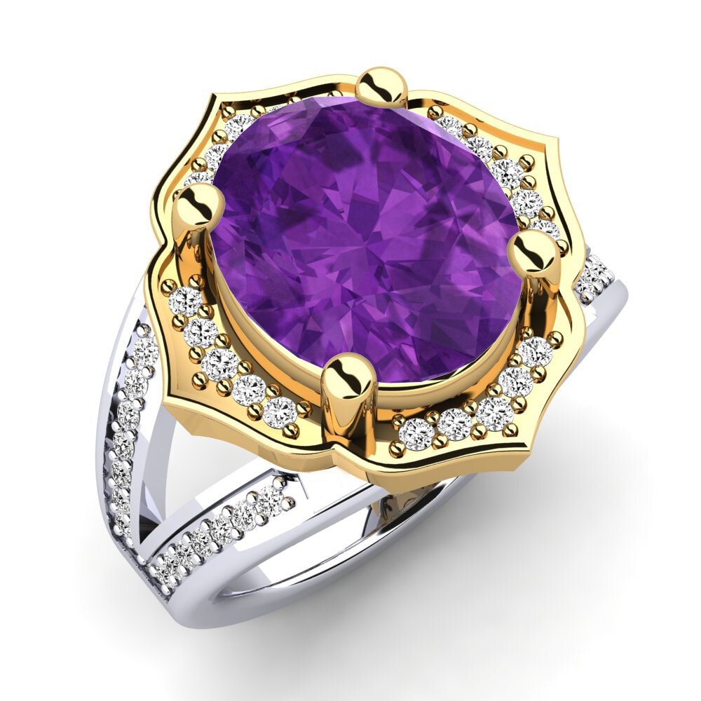 14k Oro Blanco & Amarillo Amatista Anillo Gizella