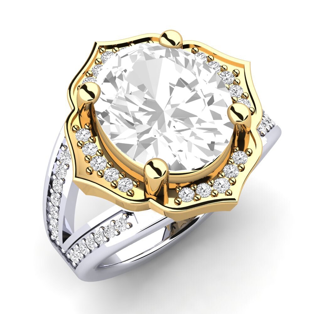 14k Oro Blanco & Amarillo Topacio blanco Anillo Gizella