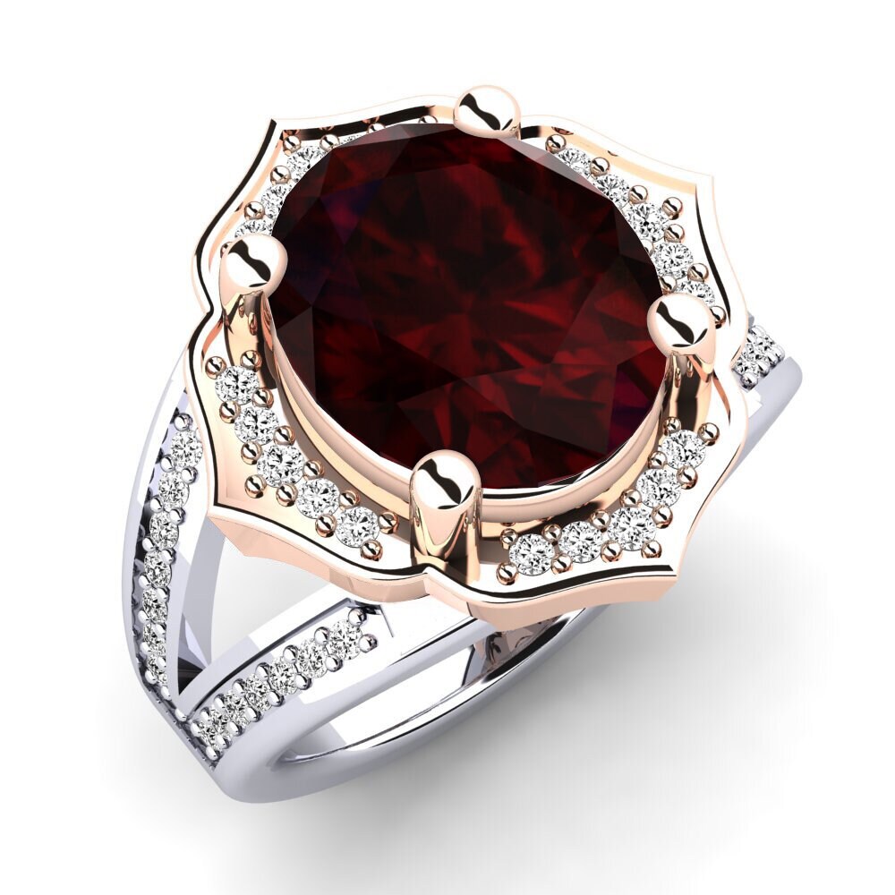 18k Oro Blanco & Rosa Granate Anillo Gizella