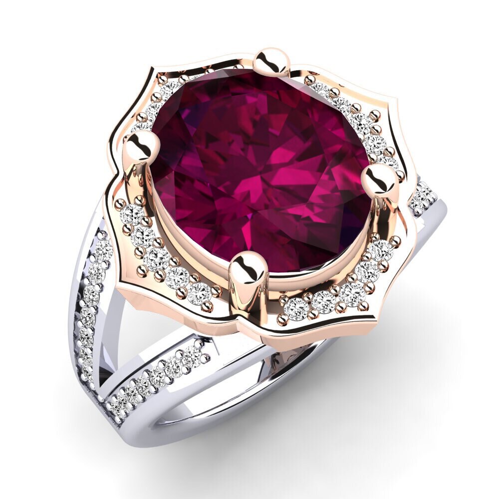 18ct White / Rose Gold Rhodolite Garnet Ring Gizella