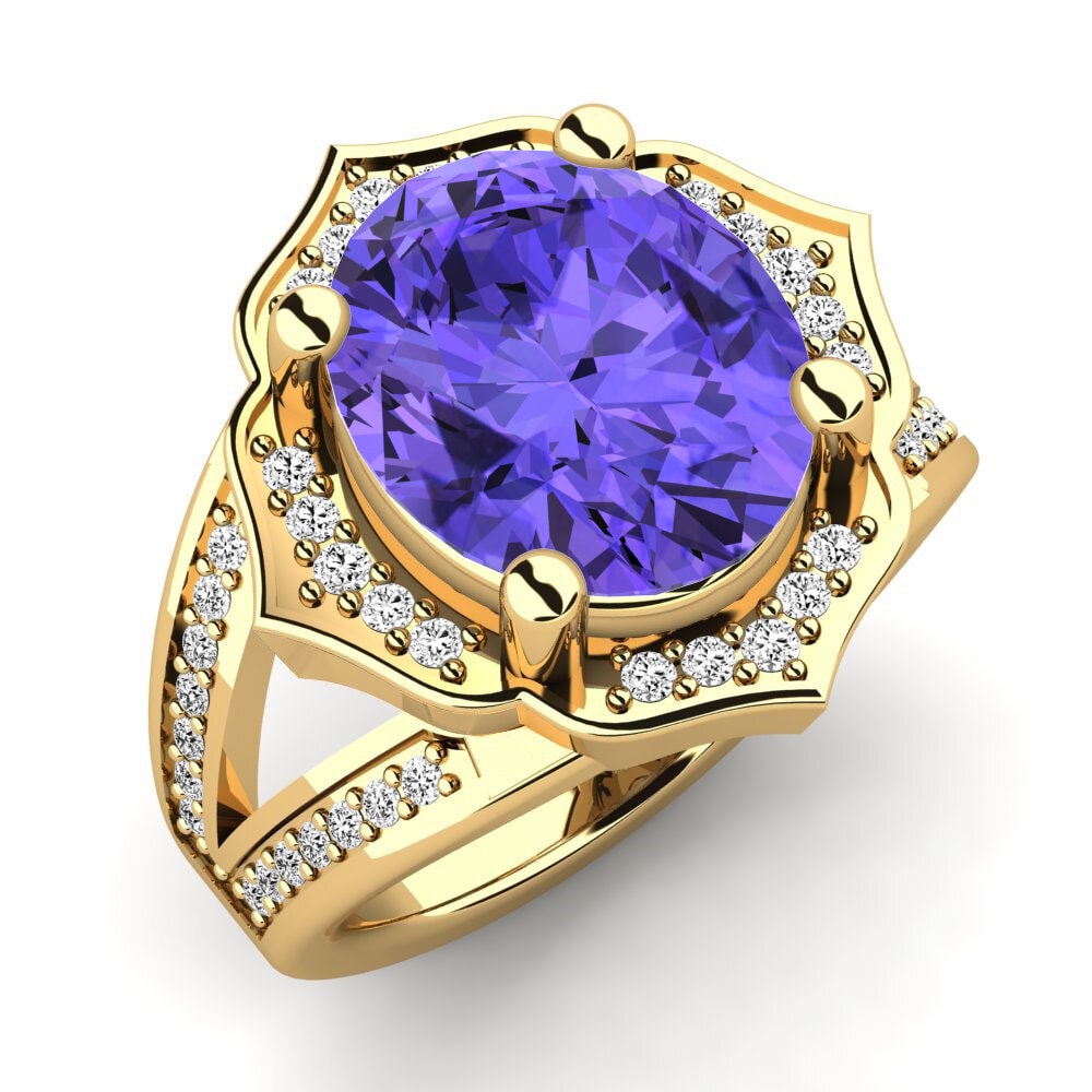 14k Oro Amarillo Tanzanita Anillo Gizella