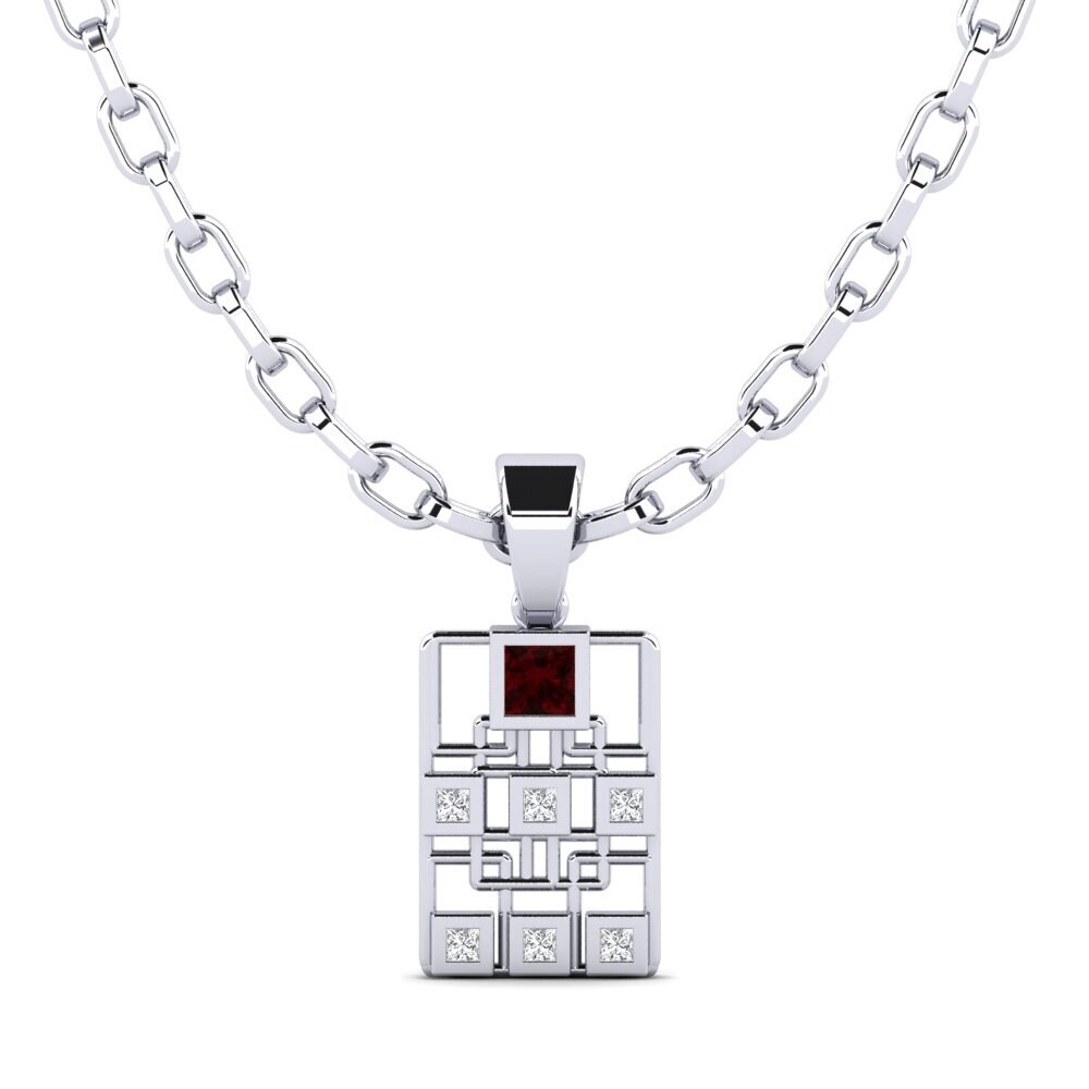 18ct White Gold Garnet Men's Pendant Glameow