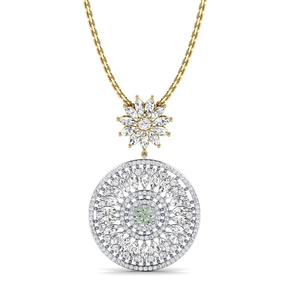 14k Oro Amarillo & Blanco Amatista verde Colgante de Mujer Glamor