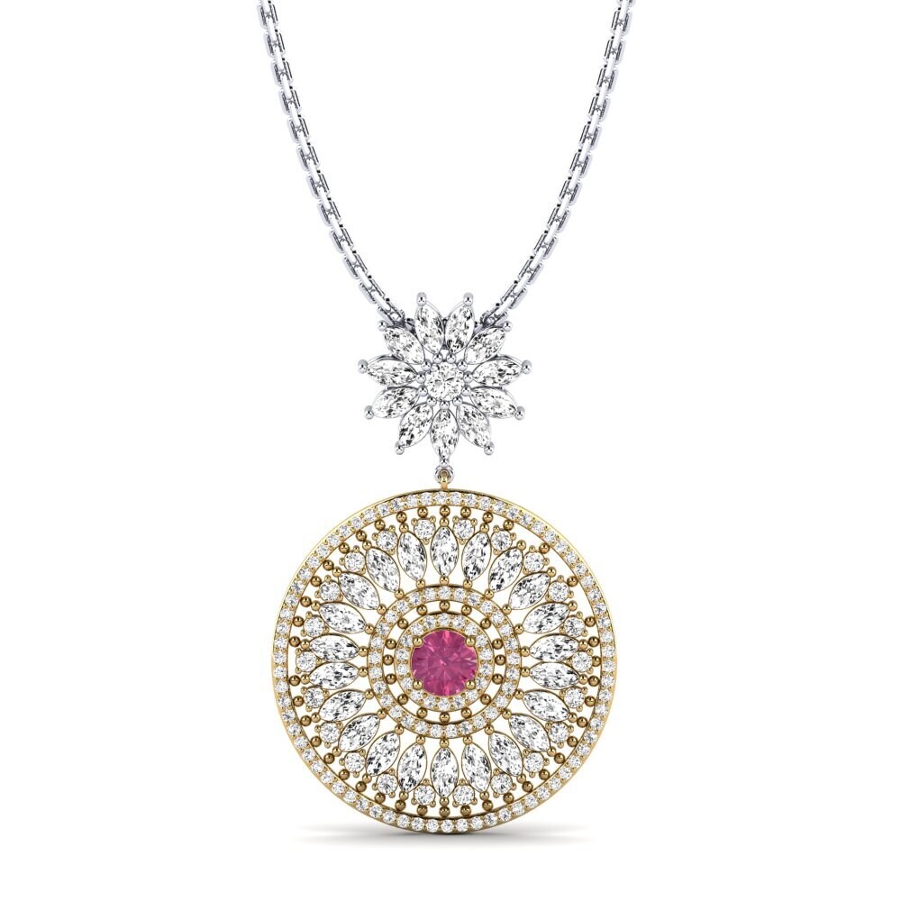 14k Oro Blanco & Amarillo Turmalina rosa Colgante de Mujer Glamor