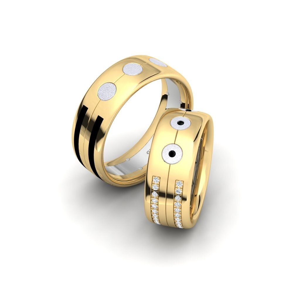 14k Yellow & White Gold Black Sapphire Wedding Ring Glamorous Birth 8 mm