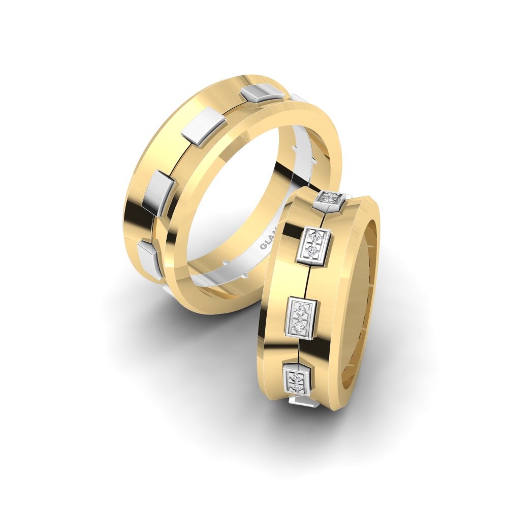 14k Yellow & White Gold Diamond Wedding Ring Glamorous Blaze 8 mm