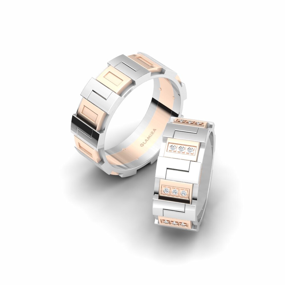 14k Oro Blanco & Rosa Anillo de boda Glamorous Charm 8 mm