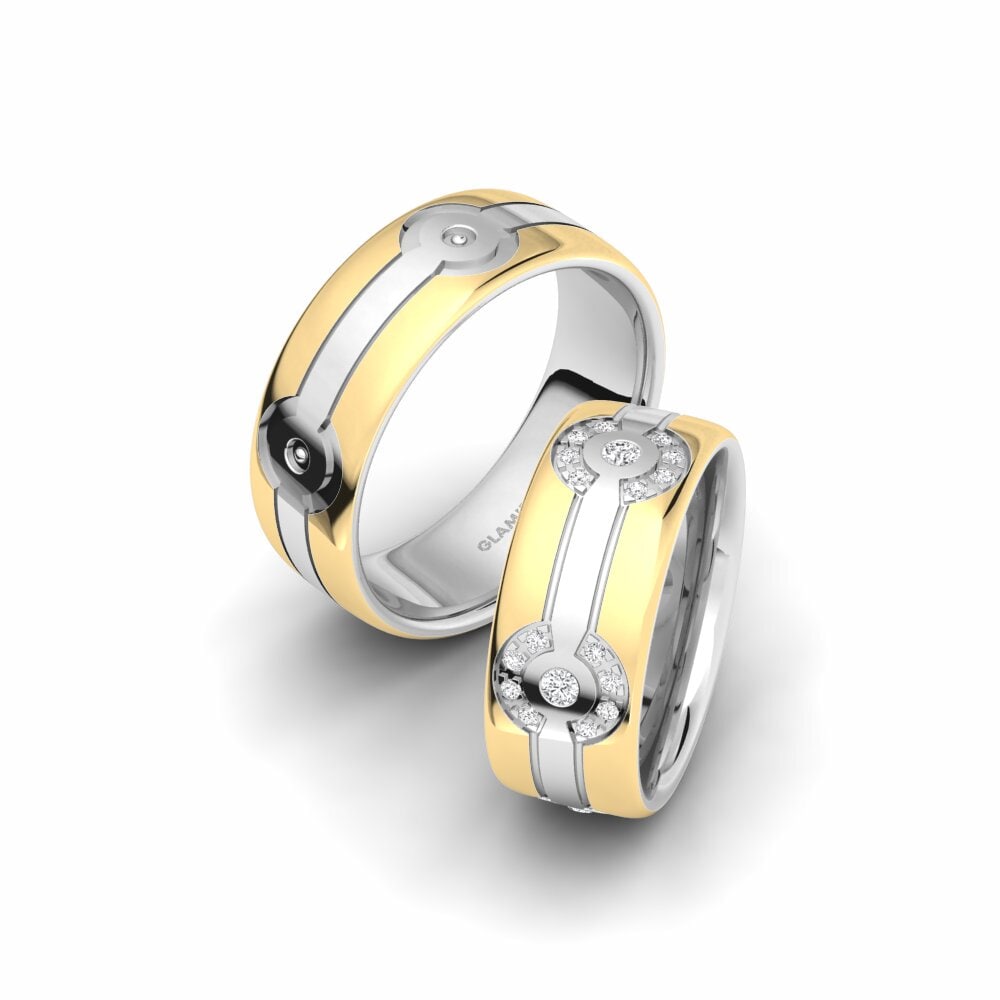 14K Geel & Wit Goud Witte Saffier Trouwring Glamorous Couple 8 mm