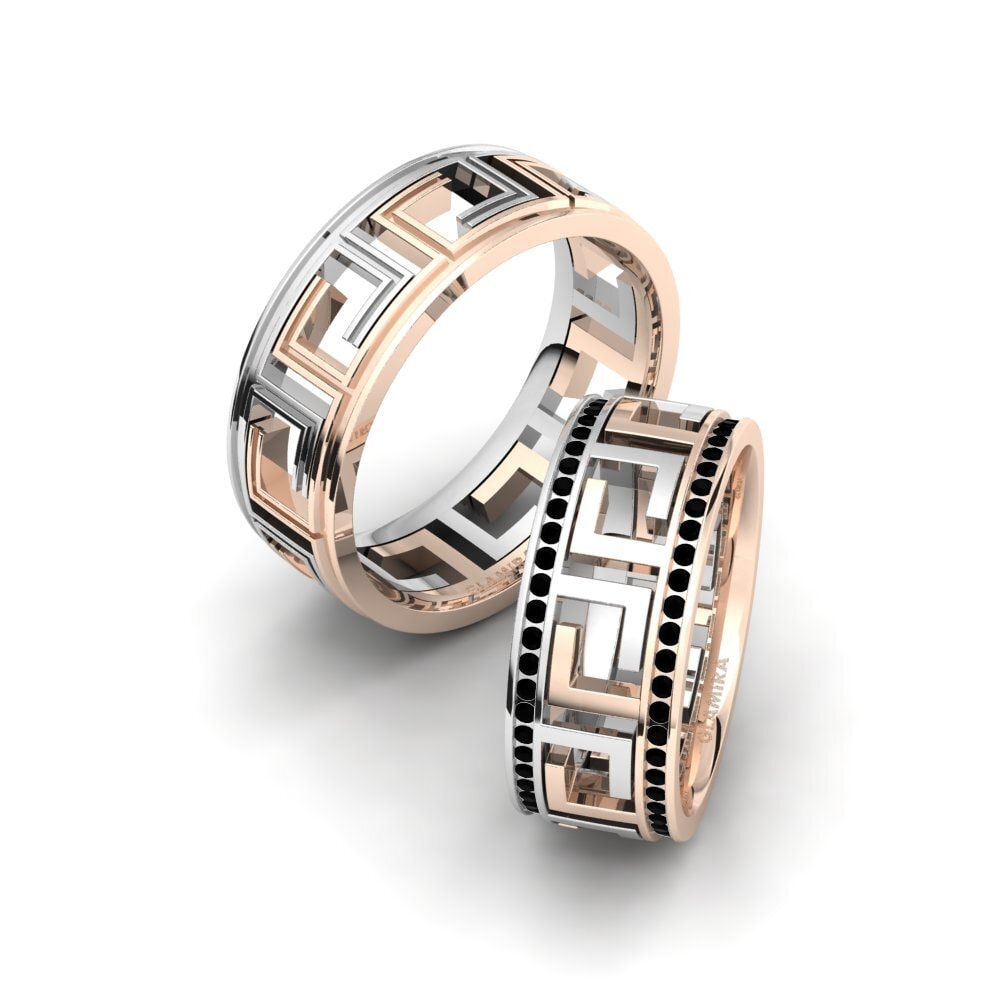 9k Oro Blanco & Rosa Ónix Negro Anillo de boda Glamorous Cover 8 mm