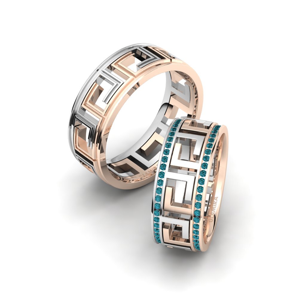 9k Oro Blanco & Rosa Diamante Azul Anillo de boda Glamorous Cover 8 mm