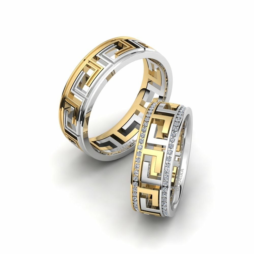18k Yellow & White Gold Wedding Ring Glamorous Cover 7 mm