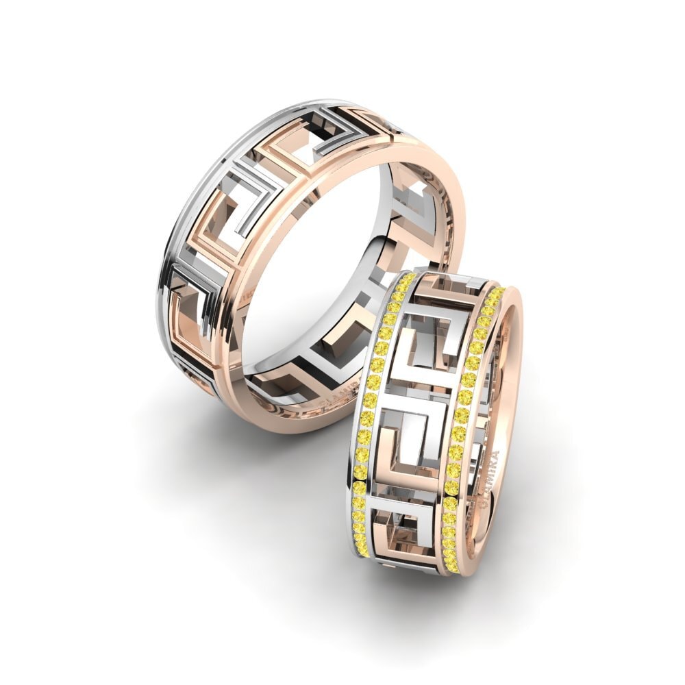 9k Oro Blanco & Rosa Zafiro amarillo Anillo de boda Glamorous Cover 8 mm