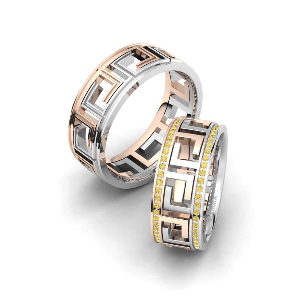9k Oro Rosa & Blanco Diamante Amarillo Anillo de boda Glamorous Cover 8 mm