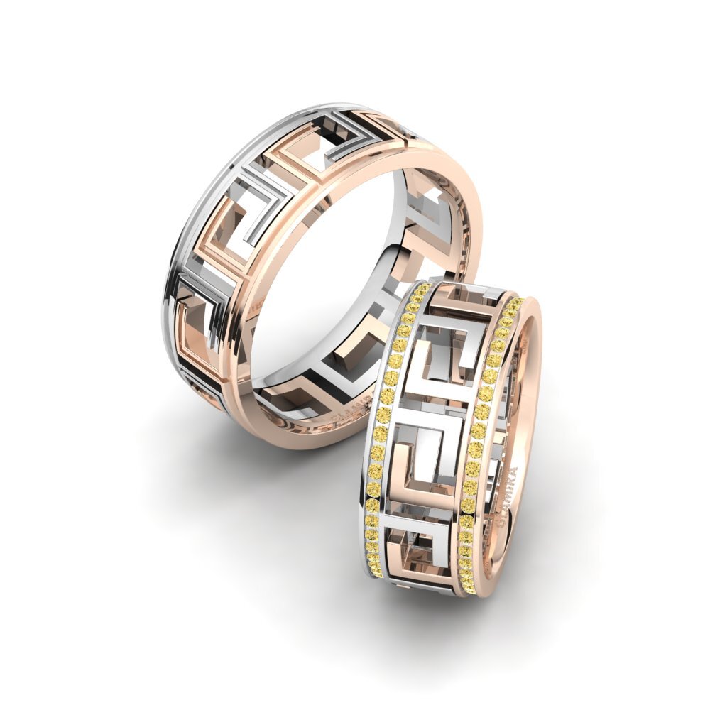 9k Oro Blanco & Rosa Diamante Amarillo Anillo de boda Glamorous Cover 8 mm