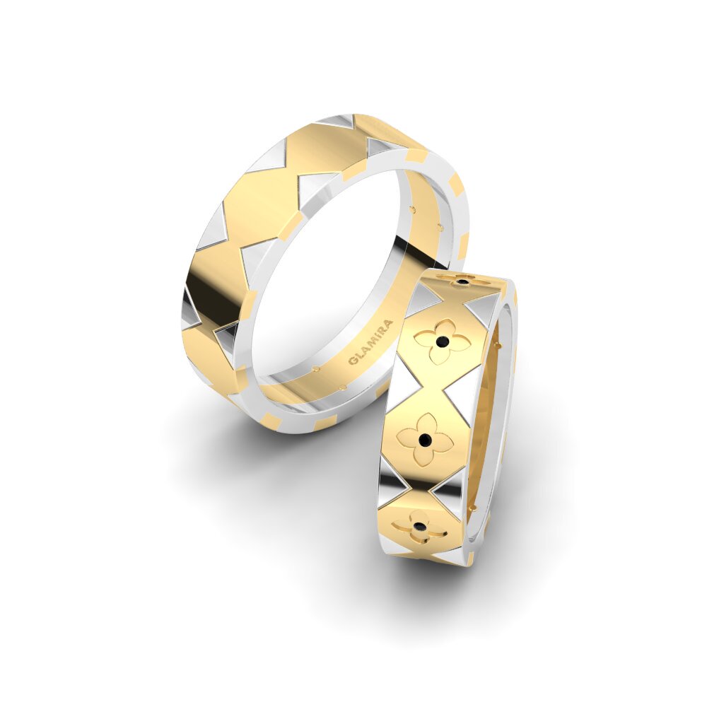 14k White & Yellow Gold Black Diamond Wedding Ring Glamorous Embrace 6 mm