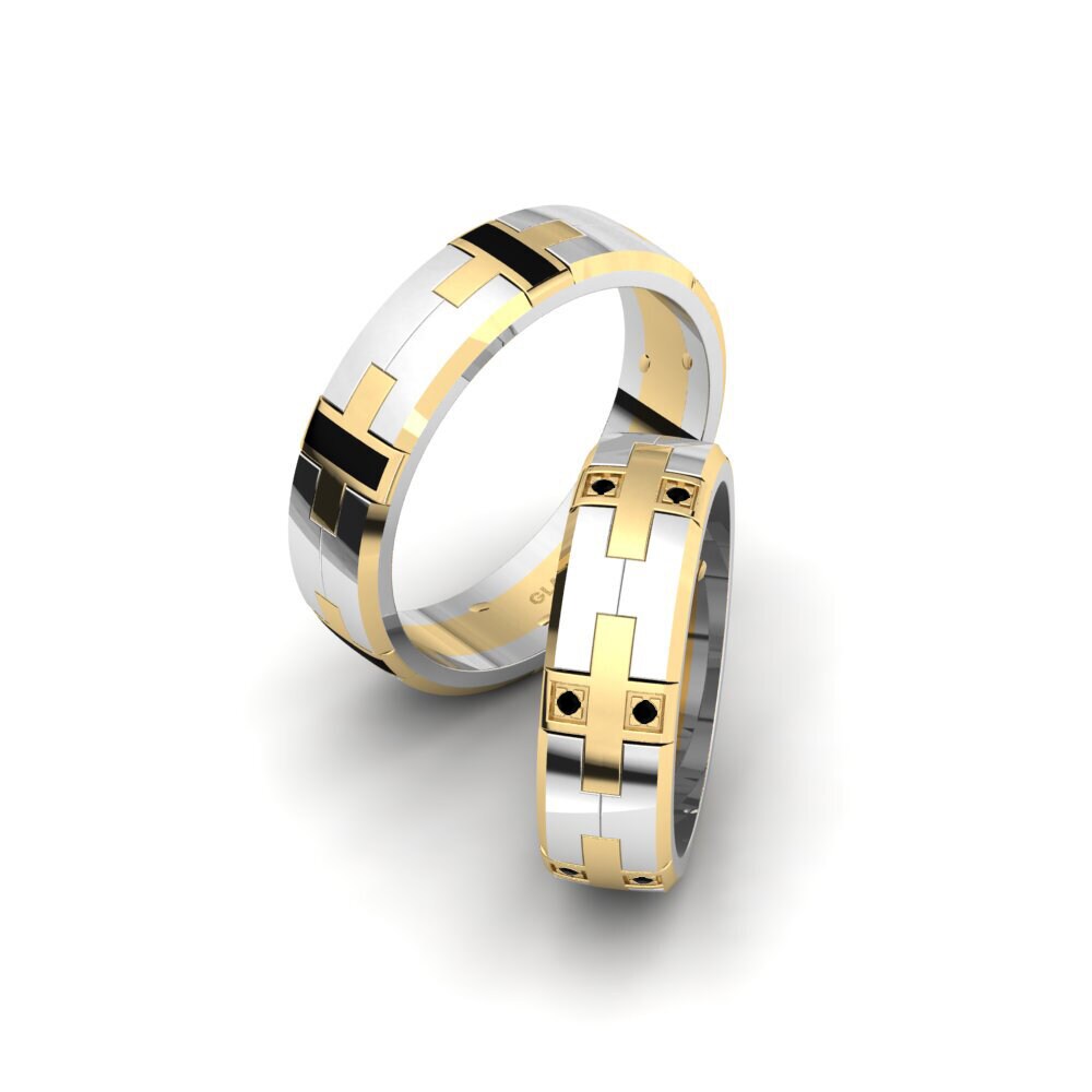14k White & Yellow Gold Black Diamond Wedding Ring Glamorous Gift 6 mm