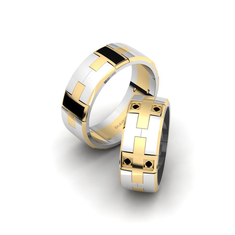 14k White & Yellow Gold Black Diamond Wedding Ring Glamorous Gift 8 mm