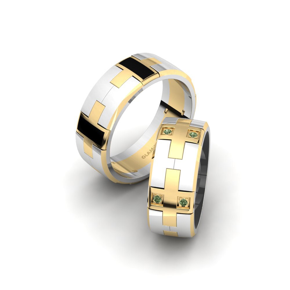 14k White & Yellow Gold Green Diamond Wedding Ring Glamorous Gift 8 mm