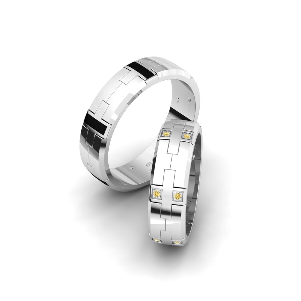 Weißgold 585 Gelber Diamant Trauring Glamorous Gift 6 mm