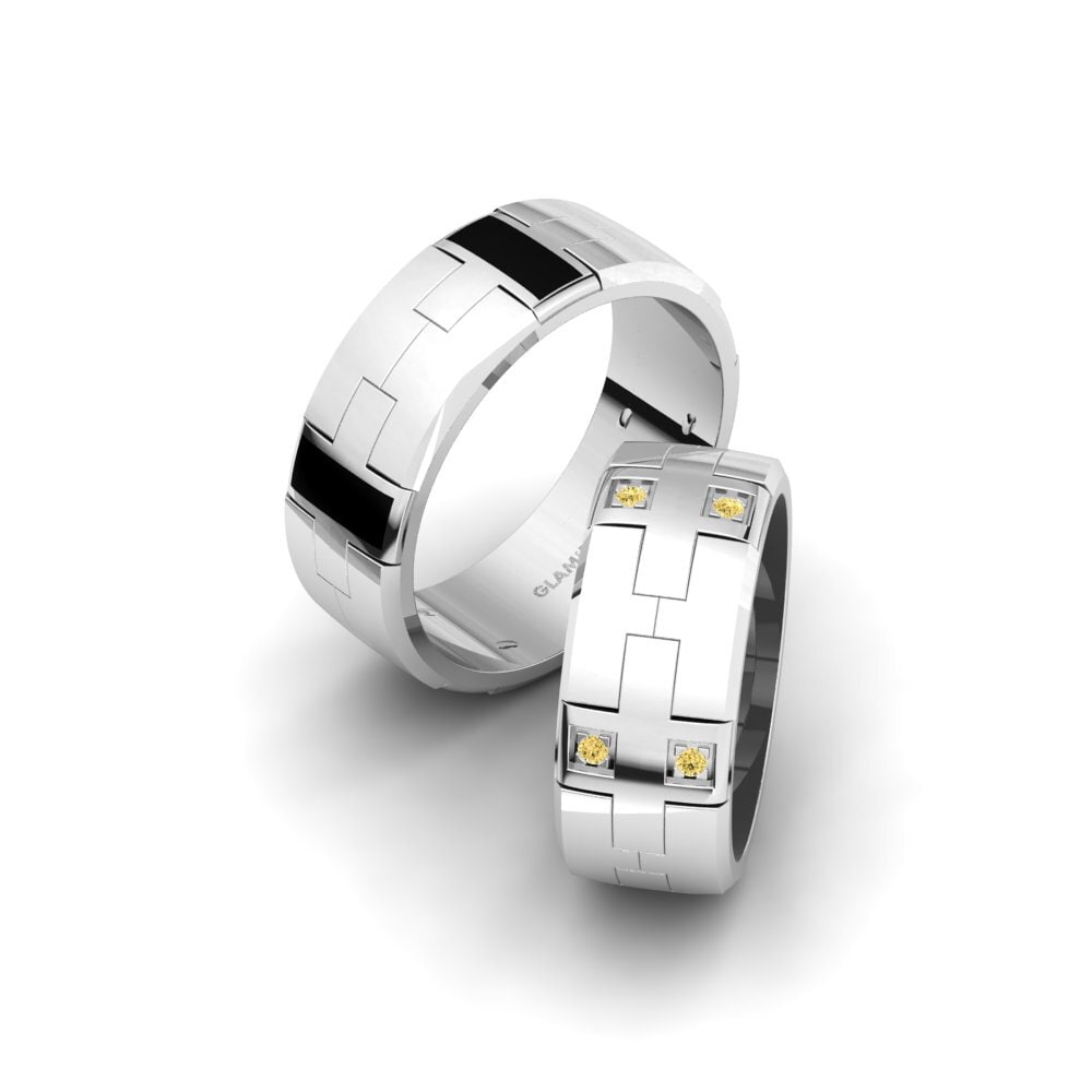 Weißgold 585 Gelber Diamant Trauring Glamorous Gift 8 mm
