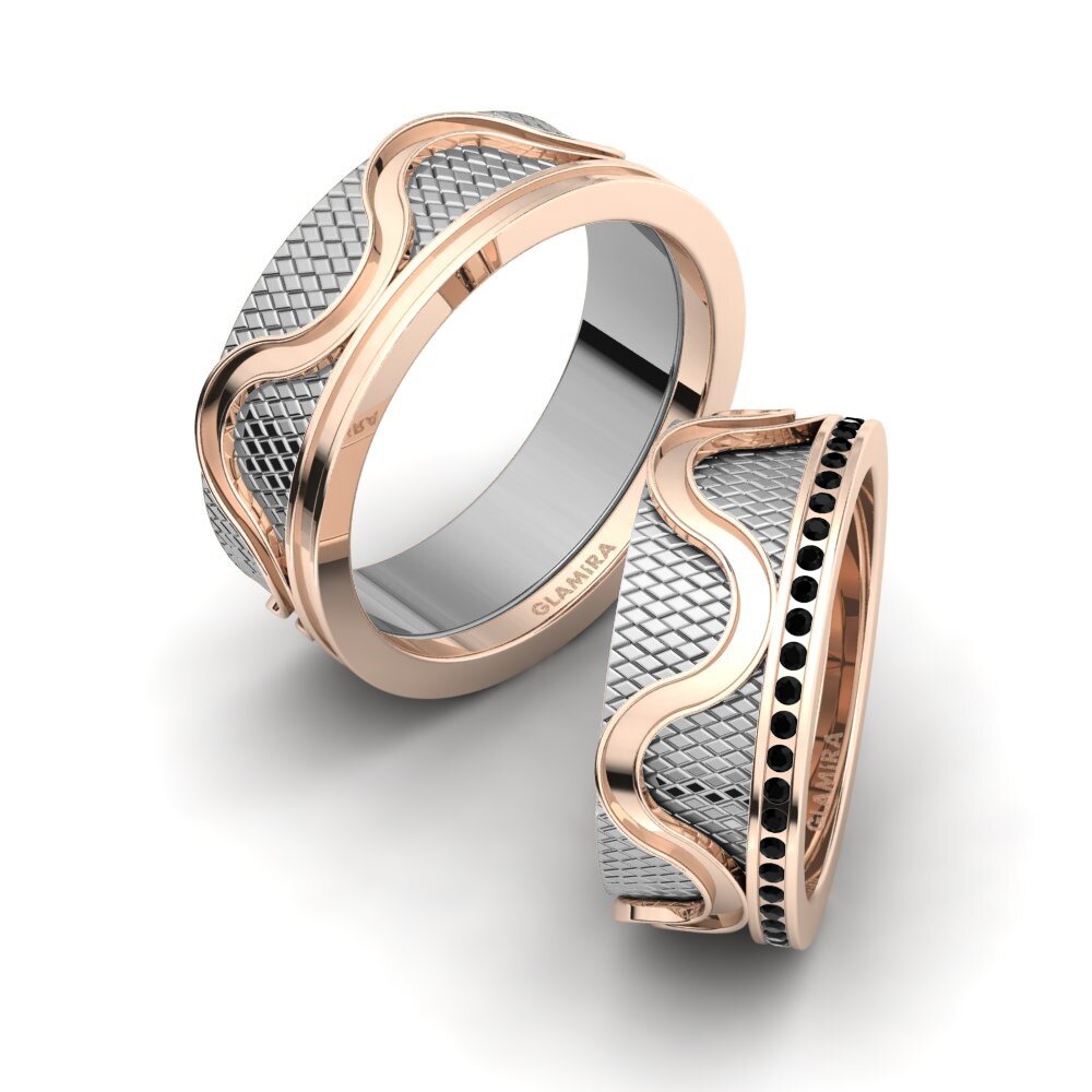 18K Rood & Wit Goud Zwarte Diamant Trouwring Glamorous Glow 8 mm