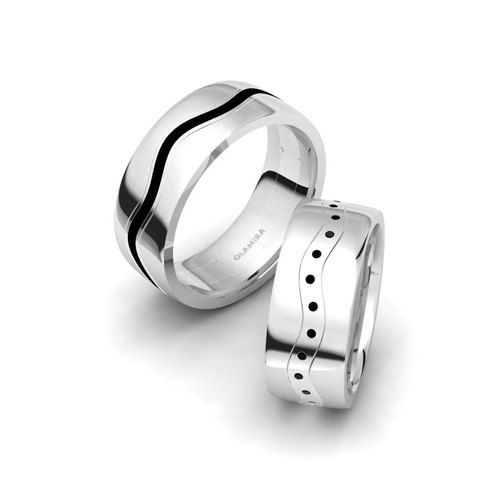 950 Palladium Black Diamond Wedding Ring Glamorous Heart 8 mm