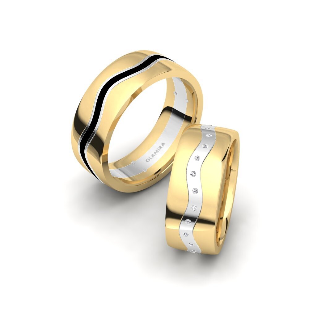 14k Yellow & White Gold Diamond Wedding Ring Glamorous Heart 8 mm