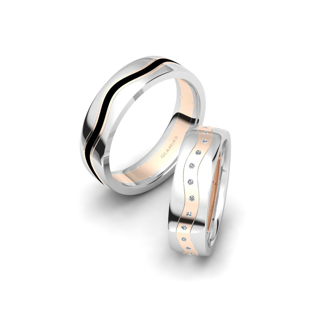 14k Oro Blanco & Rosa Anillo de boda Glamorous Heart 6 mm