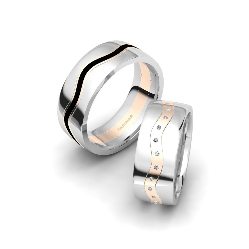 14k Oro Blanco & Rosa Anillo de boda Glamorous Heart 8 mm