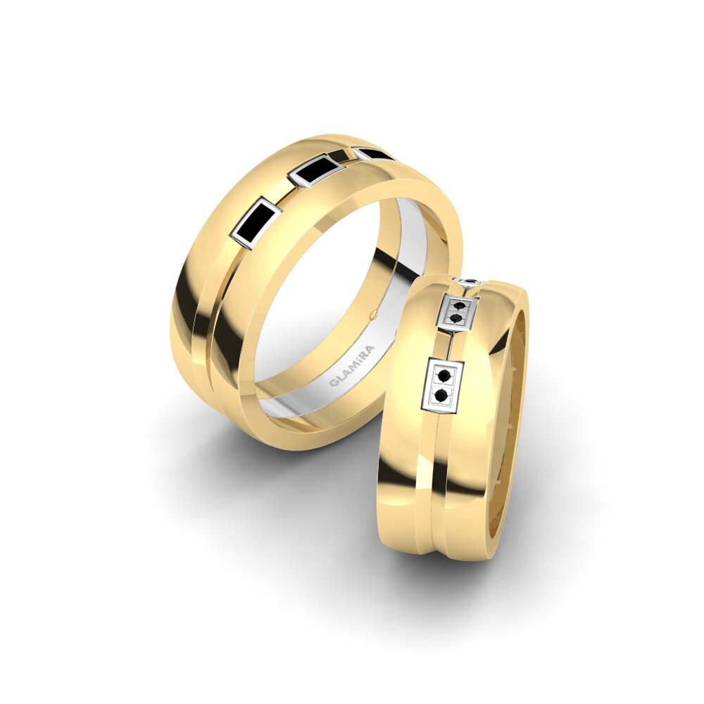 14k Yellow & White Gold Black Sapphire Wedding Ring Glamorous Night 8 mm