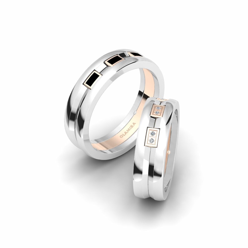 14k Oro Blanco & Rosa Anillo de boda Glamorous Night 6 mm