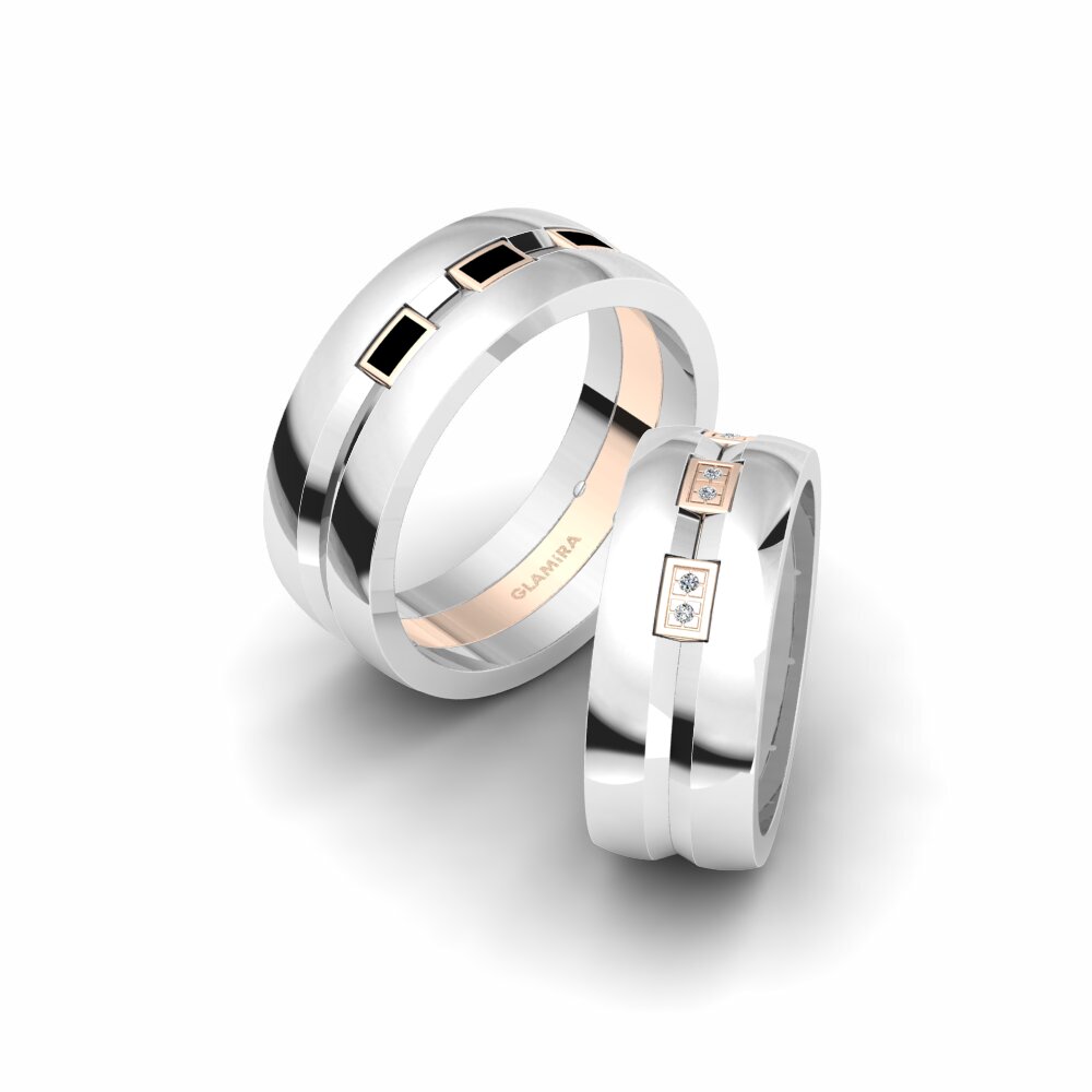 14k Oro Blanco & Rosa Anillo de boda Glamorous Night 8 mm