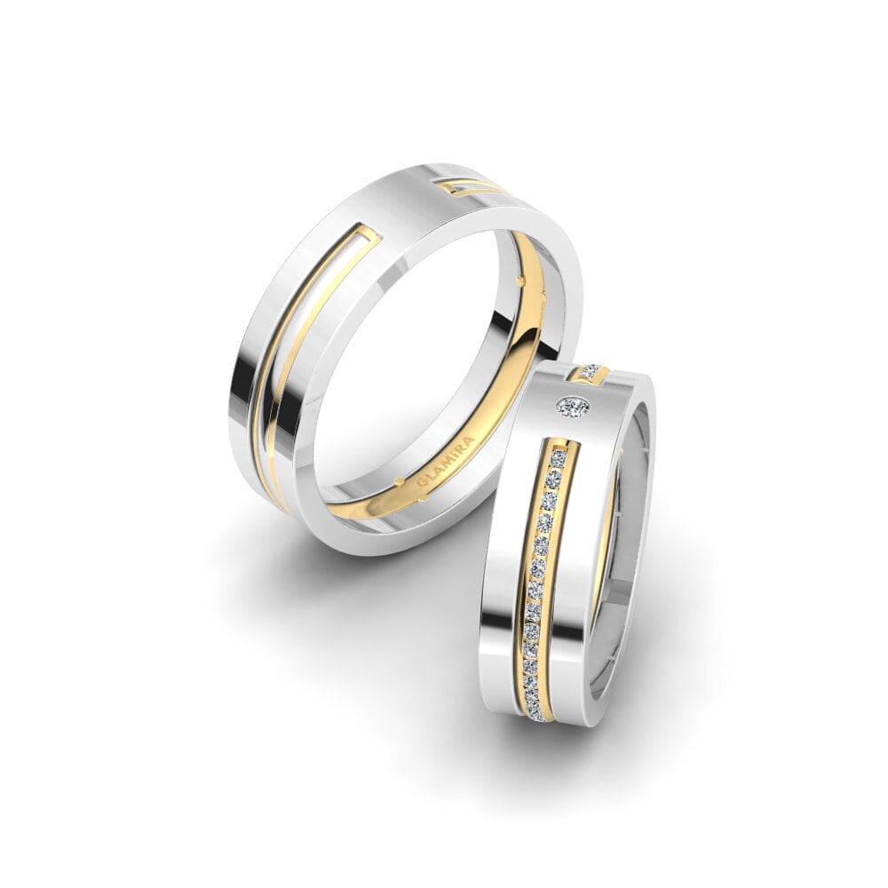 14k White & Yellow Gold Wedding Ring Glamorous Queen 6 mm