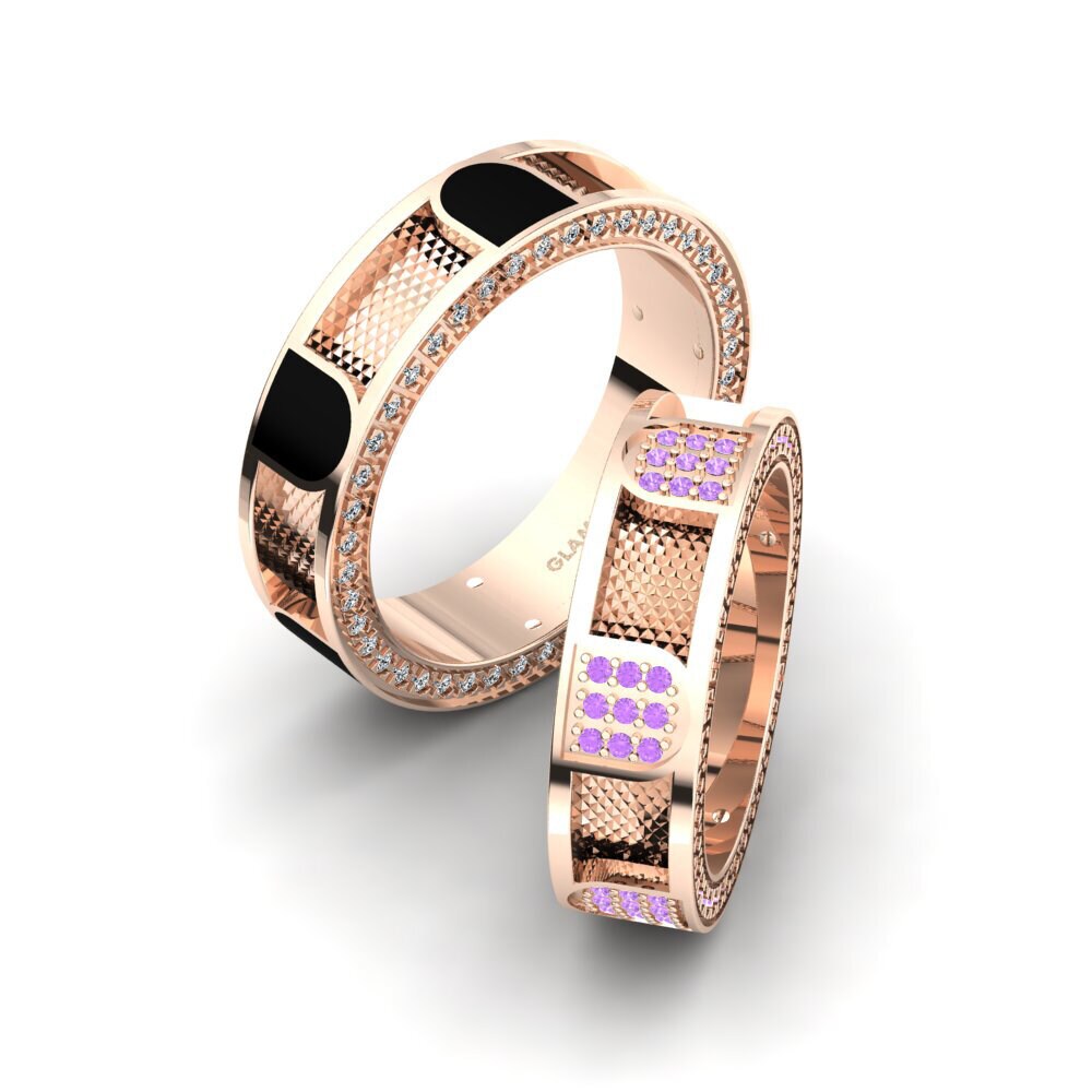 Różowe Złoto 750 Ametyst Obrączka ślubna Glamorous Sea 6 mm