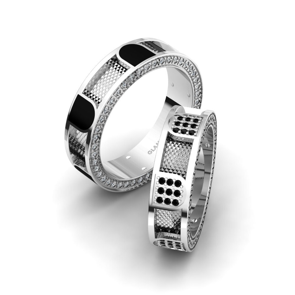 950 Palladium Black Diamond Wedding Ring Glamorous Sea 6 mm