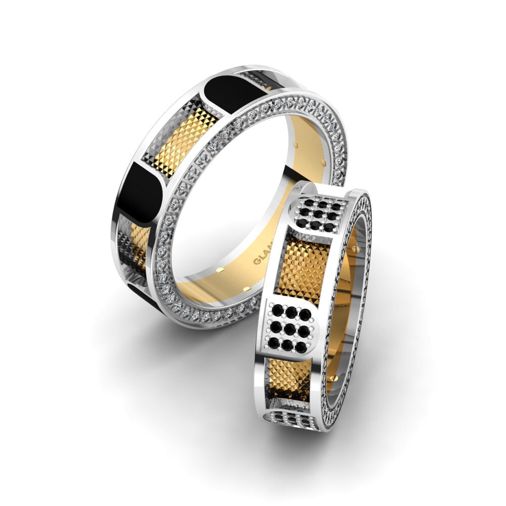 14k White & Yellow Gold Black Diamond Wedding Ring Glamorous Sea 6 mm