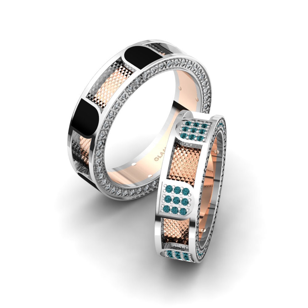 9k Oro Blanco & Rosa Diamante Azul Anillo de boda Glamorous Sea 6 mm