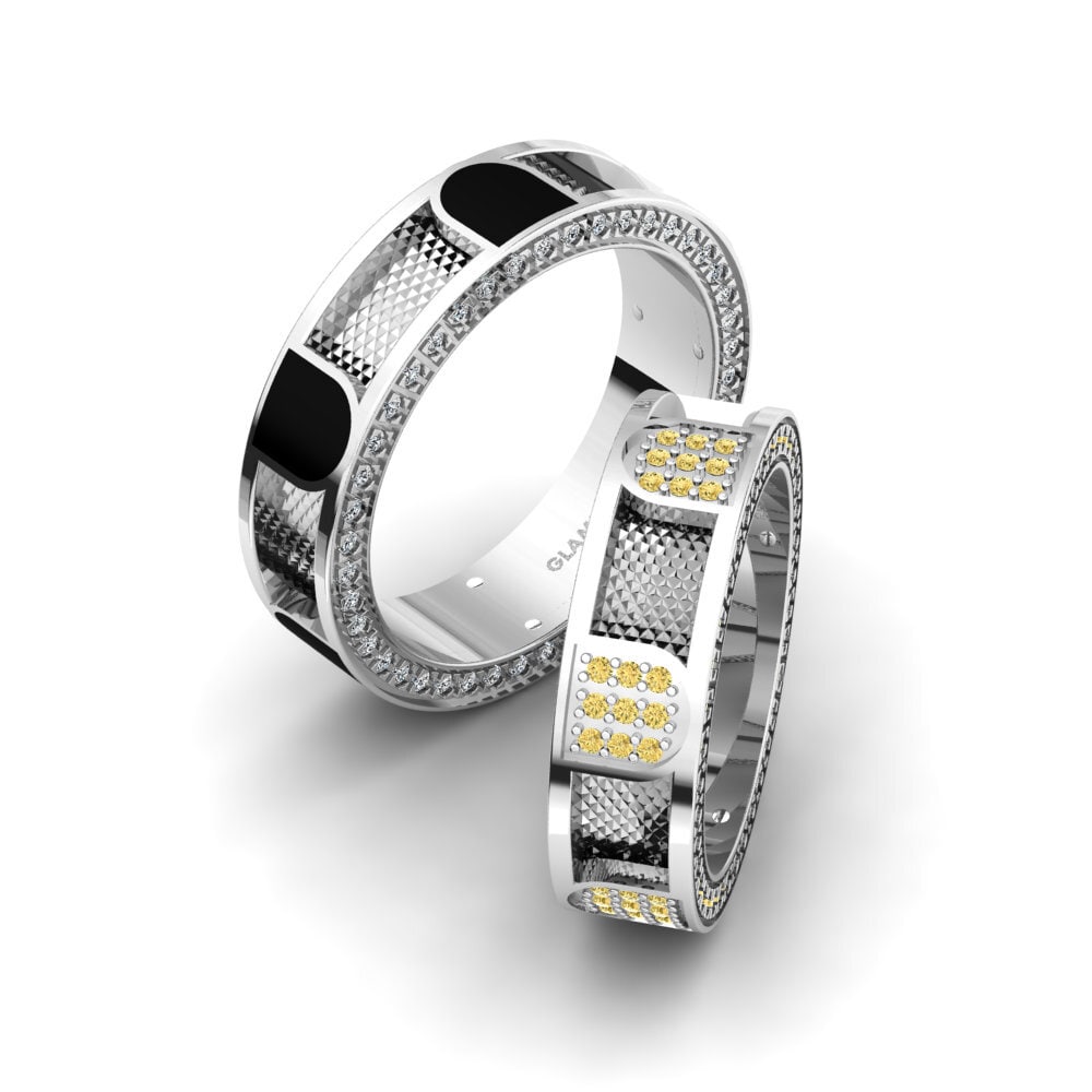 Weißgold 585 Gelber Diamant Trauring Glamorous Sea 6 mm