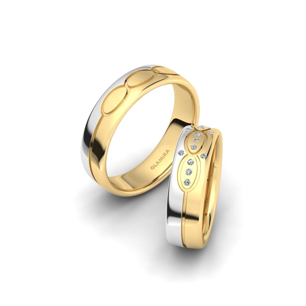 14k White & Yellow Gold Wedding Ring Glamorous Speech 6 mm