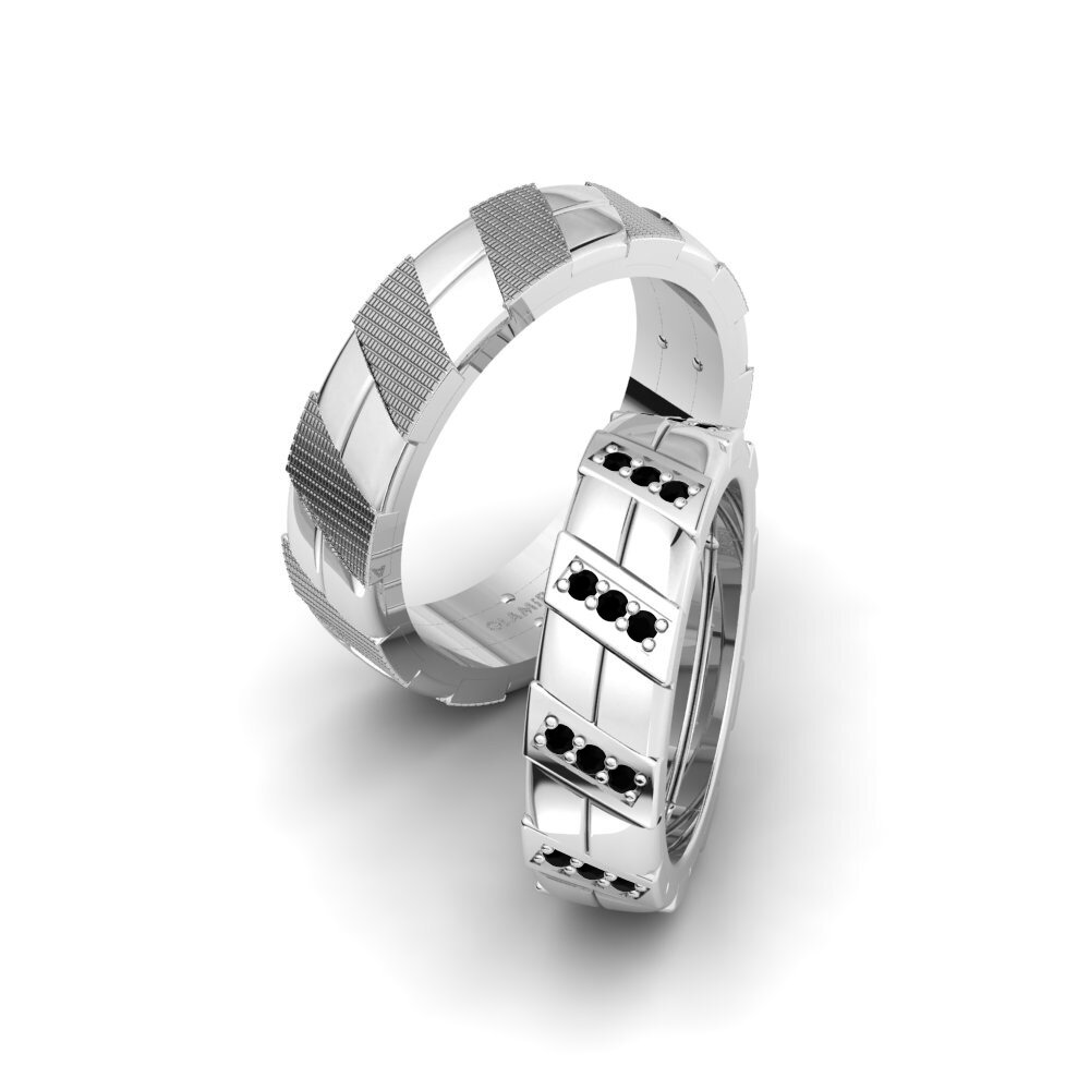 950 Palladium Black Diamond Wedding Ring Glamorous Swirl 6 mm